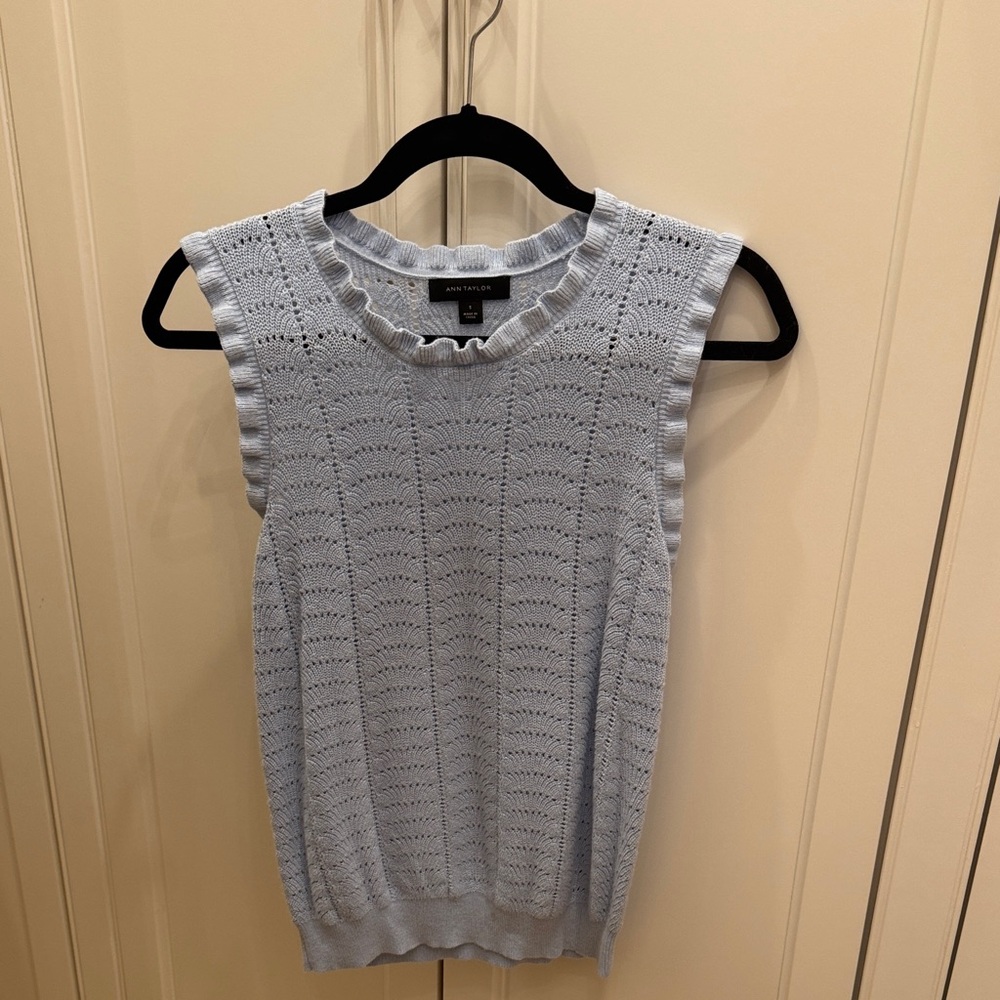 Ann Taylor Soft Blue Ruffled Knit Top